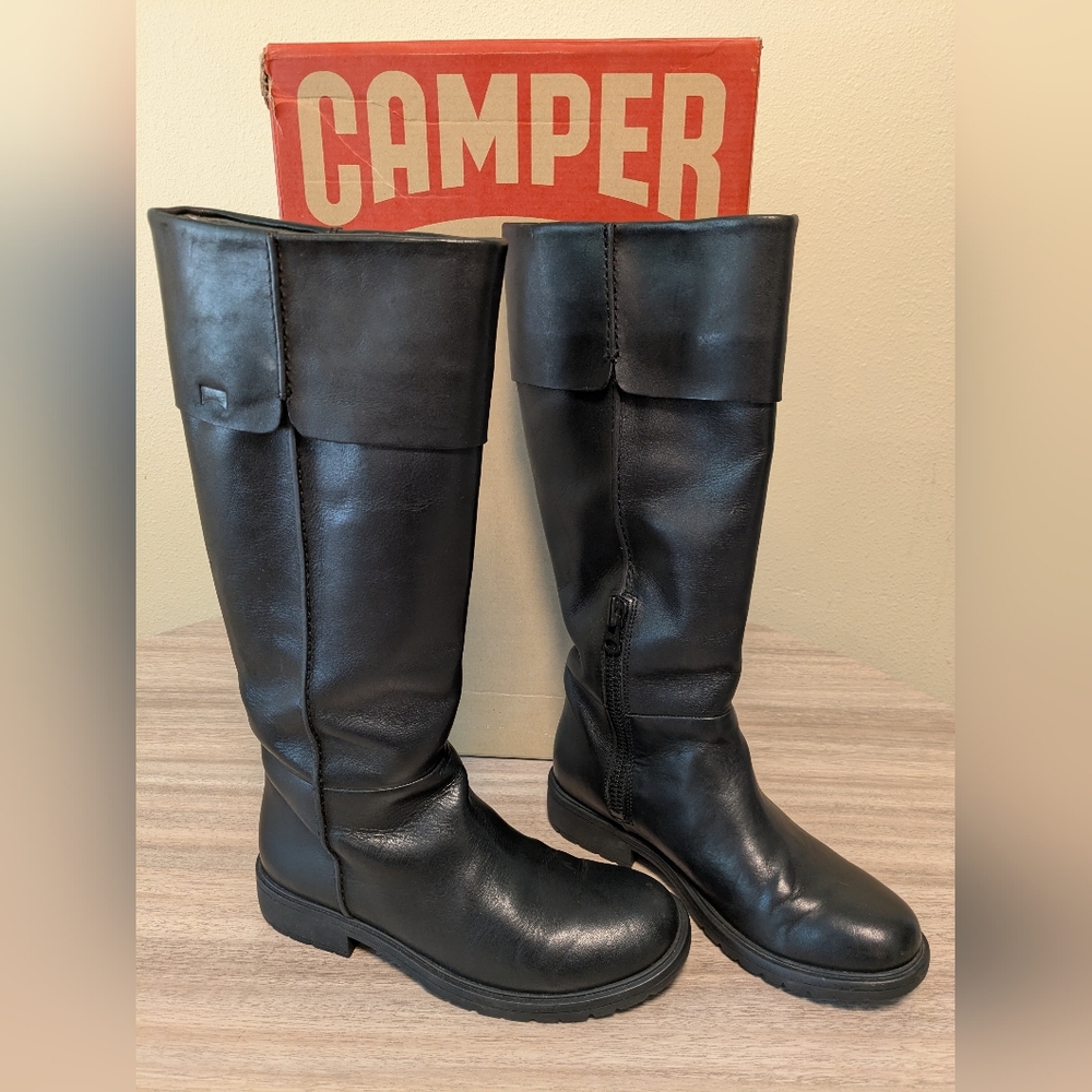 Camper Black Leather Knee-High Boots